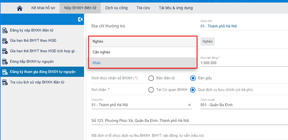 Hướng dẫn cá nhân đăng ký bảo hiểm tự nguyện trên Cổng Dịch vụ công