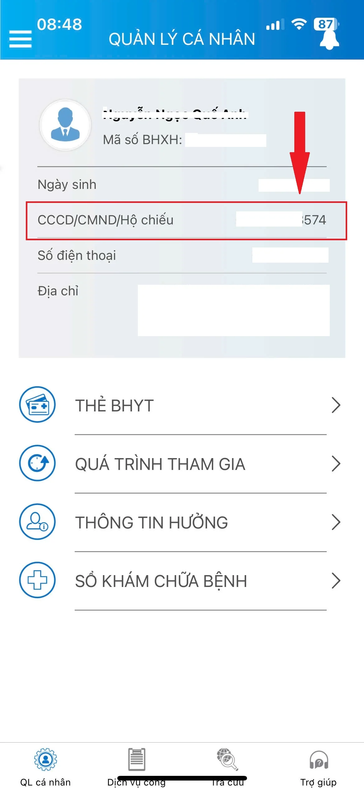 kiểm tra CCCD đã cập nhật vào BHXH