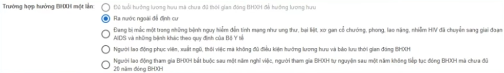 Chọn trường hợp hưởng bảo hiểm xã hội 1 lần