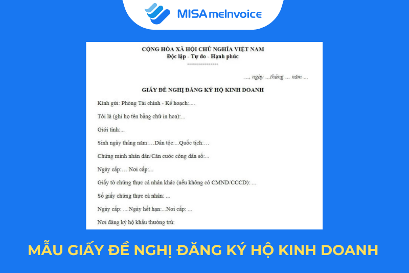 Mẫu giấy đề nghị đăng ký hộ kinh doanh