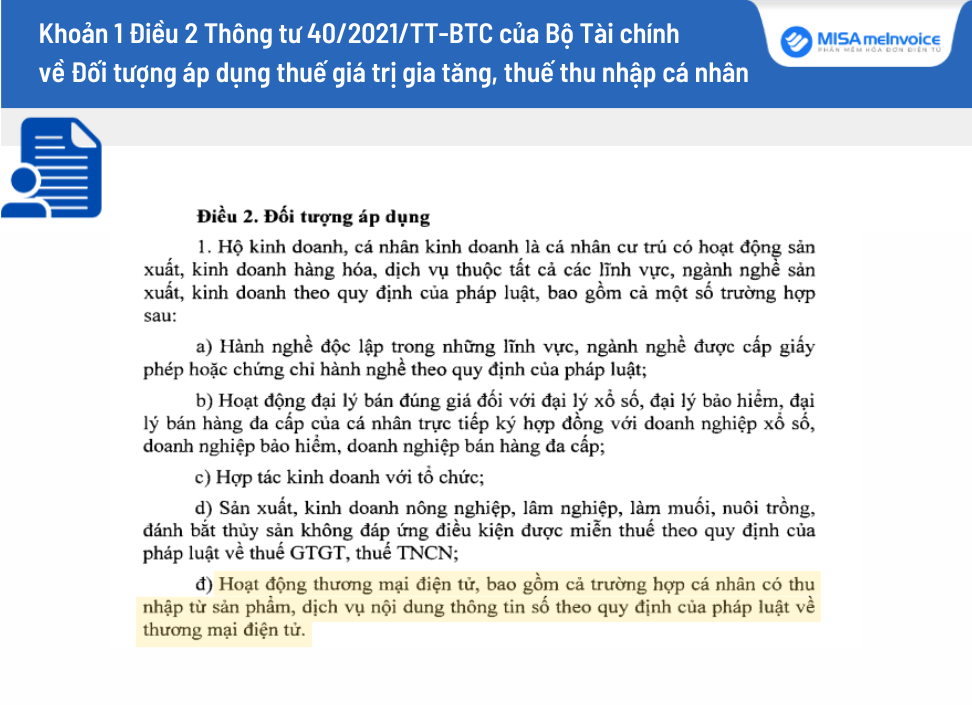Điều 2 Thông tư 40/2021/TT-BTC do Bộ Tài chính ban hành quy định về đối tượng áp dụng thuế GTGT và thuế TNCN