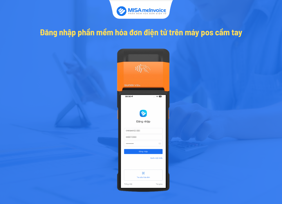 Đăng nhập phần mềm hóa đơn điện tử trên máy pos cầm tay