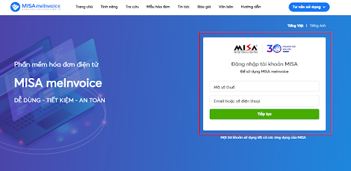 Đăng nhập vào tài khoản hóa đơn điện tử MISA meInvoice bản web