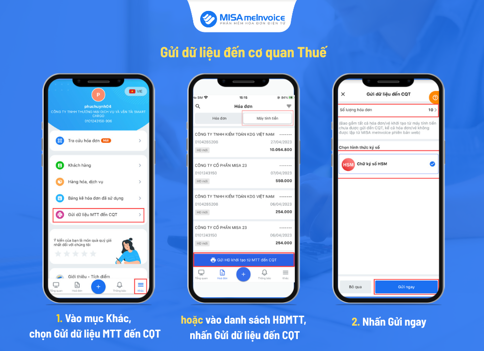 Hướng dẫn gửi dữ liệu đến cơ quan thuế