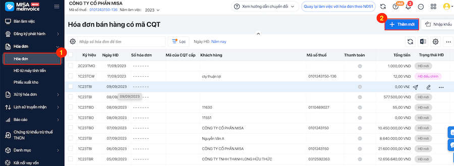Cách lập và xuất invoice trên phần mềm MISA meInvoice