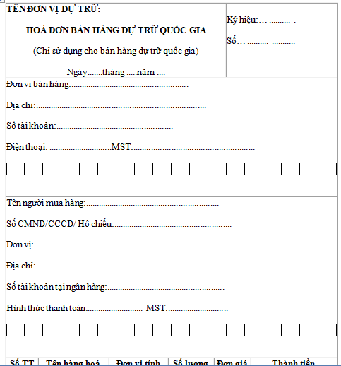 Hóa đơn điện tử bán hàng dự trữ quốc gia