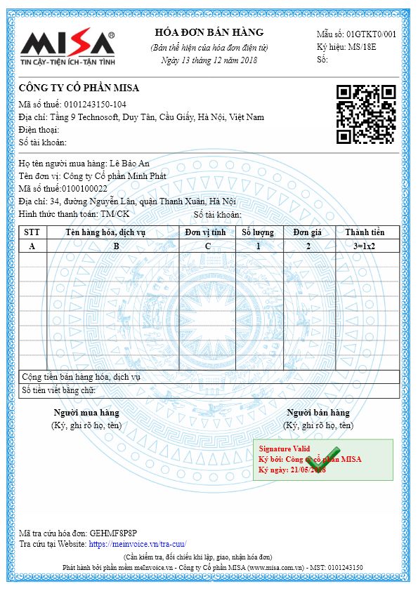 Sales invoice - Hóa đơn bán hàng