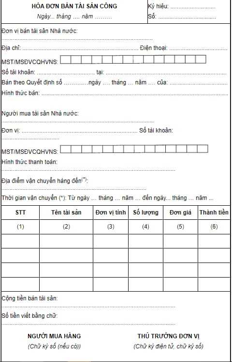 Hóa đơn điện tử bán tài sản công