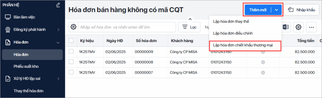 lập hóa đơn chiết khấu thương mại
