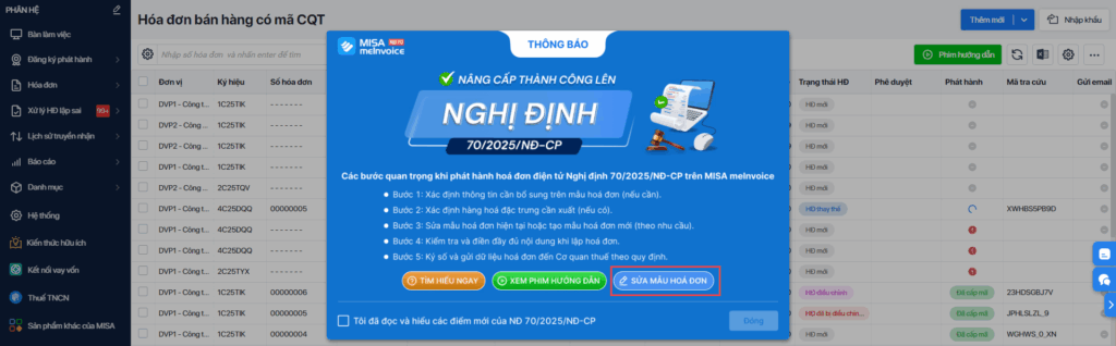 bổ sung thông CCCD trên mẫu hóa đơn