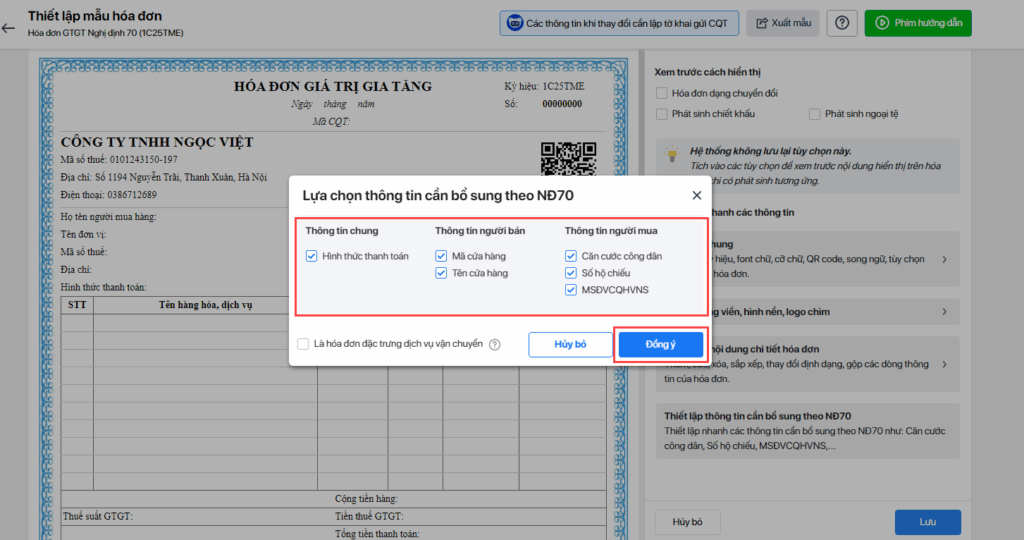 bổ sung thông tin CCCD trên mẫu hóa đơn
