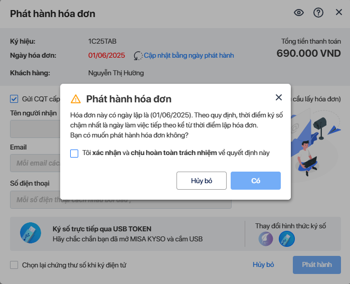 misa meinvoice cảnh báo thời điểm ký số
