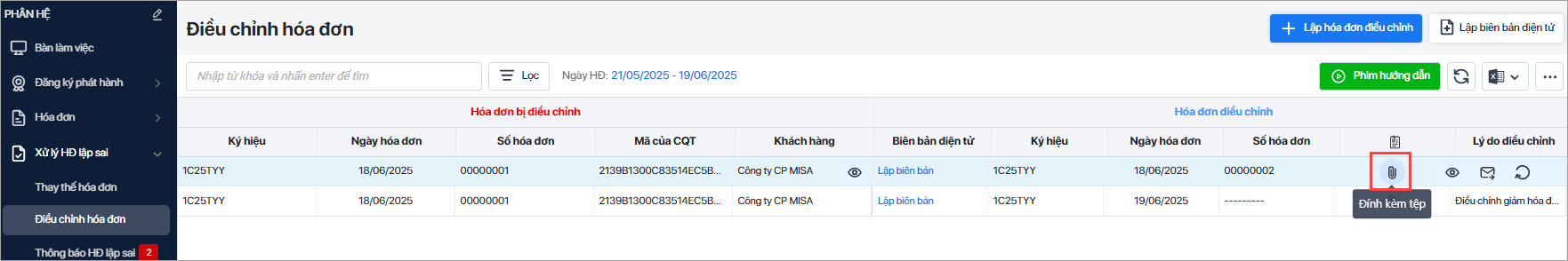 đính kèm biên bản điều chỉnh