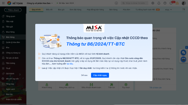 Hướng dẫn hộ kinh doanh cập nhật số định danh thay thế mã số thuế trên các giải pháp phần mềm MISA