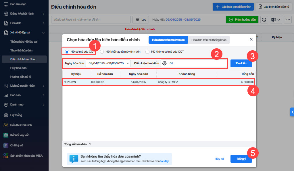 lập biên bản điều chỉnh hóa đơn