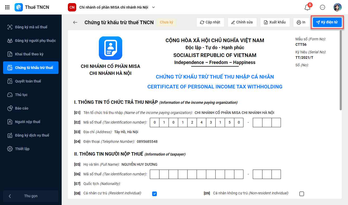 phần mềm AMIS thuế TNCN