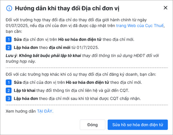 hướng dẫn khi thay đổi địa chỉ đơn vị