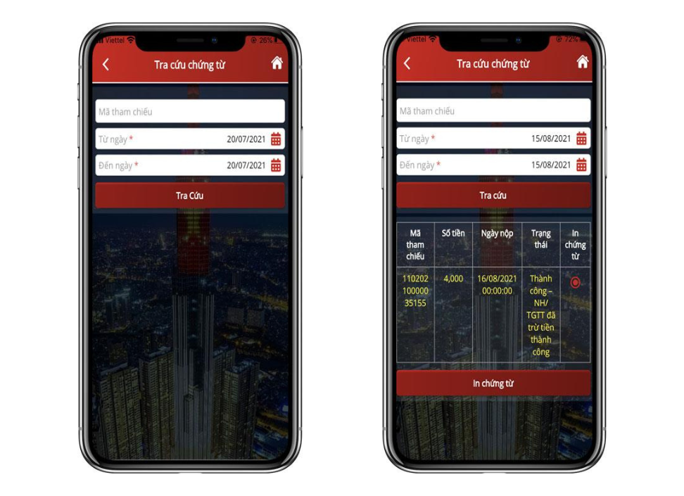 Chức năng tra cứu chứng từ nộp thuế trên eTax mobile