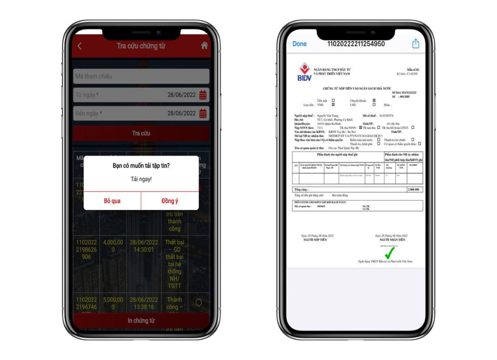 Chức năng tra cứu chứng từ nộp thuế trên eTax mobile