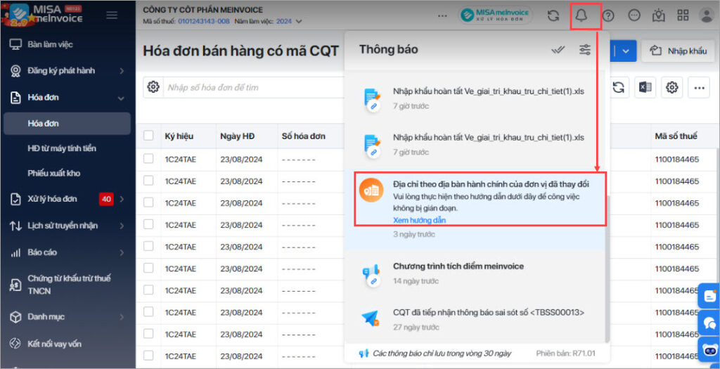 thay đổi địa bàn hành chính