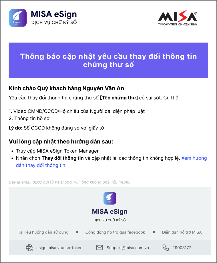 thông báo yêu cầu cập nhật