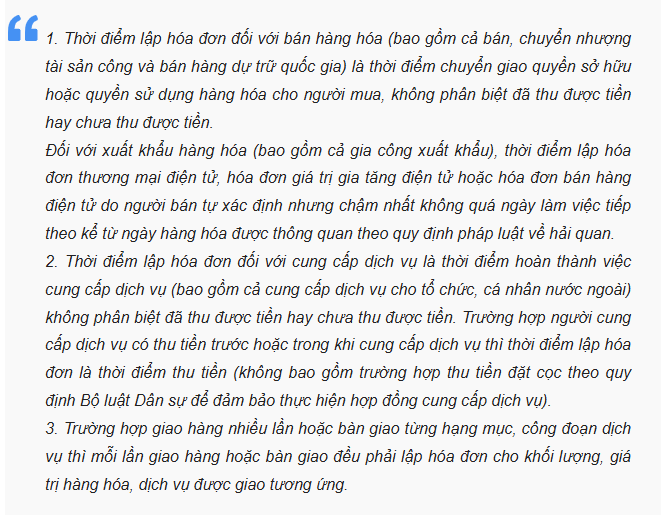 Thời điểm lập hóa đơn