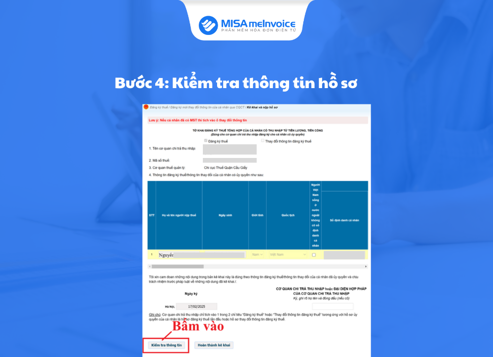 kiểm tra thông tin hồ sơ