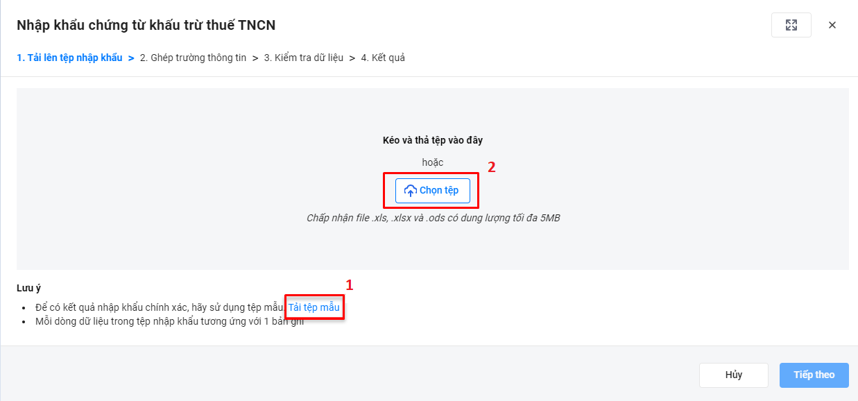Tải tệp dữ liệu lên hệ thống