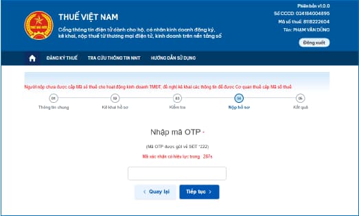 Nhập mã OTP đăng ký