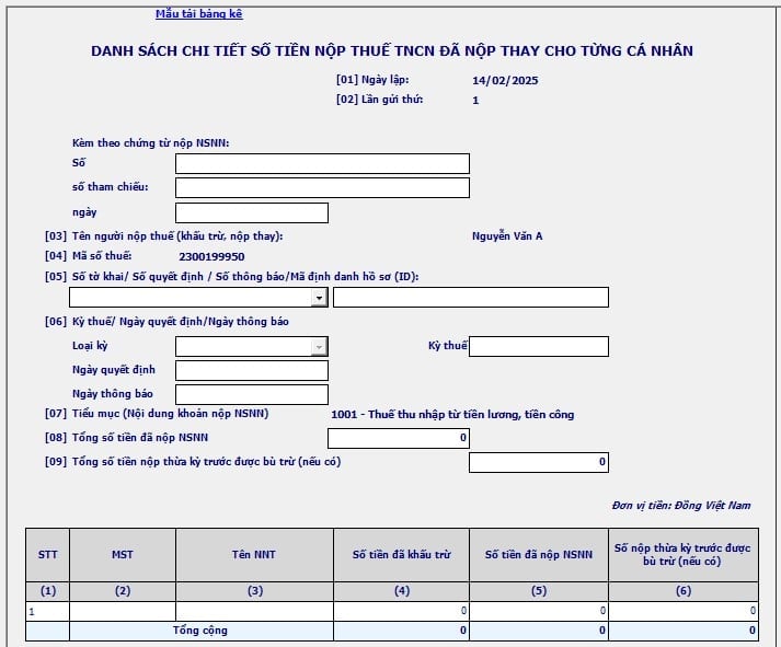 nhập thông tin tờ khai
