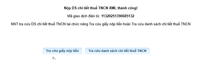 nộp danh sách số tiền thuế TNCN thành công