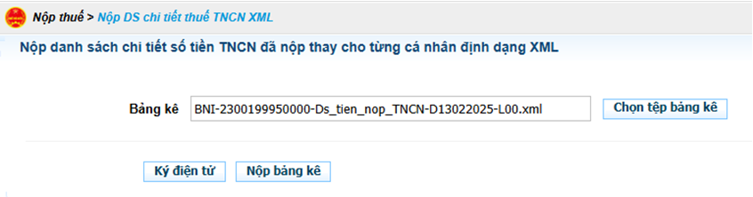 nộp danh sách số tiền thuế TNCN
