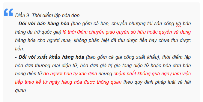 thời điểm lập hóa đơn