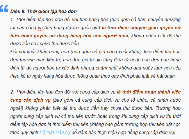 thời điểm xuất hóa đơn