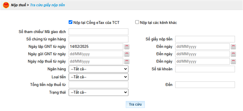 tra cứu giấy nộp tiền