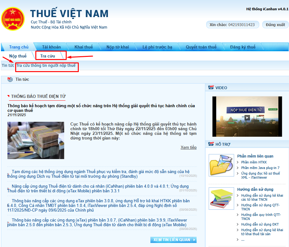 tra cứu thông tin người nộp thuế