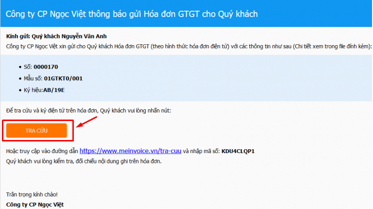 Tra cứu hóa đơn điện tử trong mail