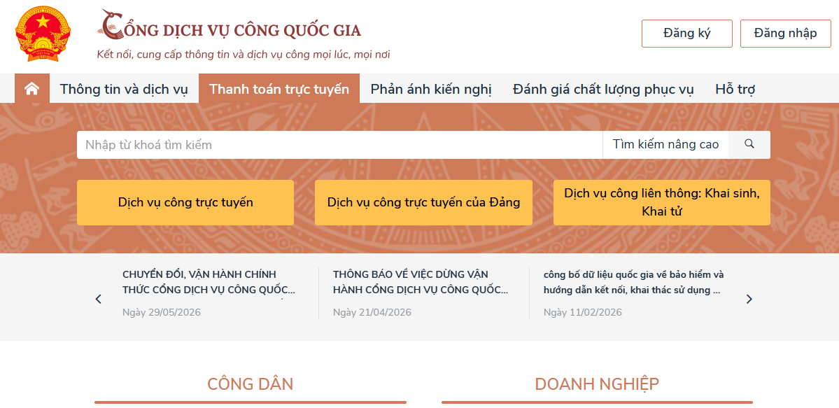 đăng nhập dịch vụ công