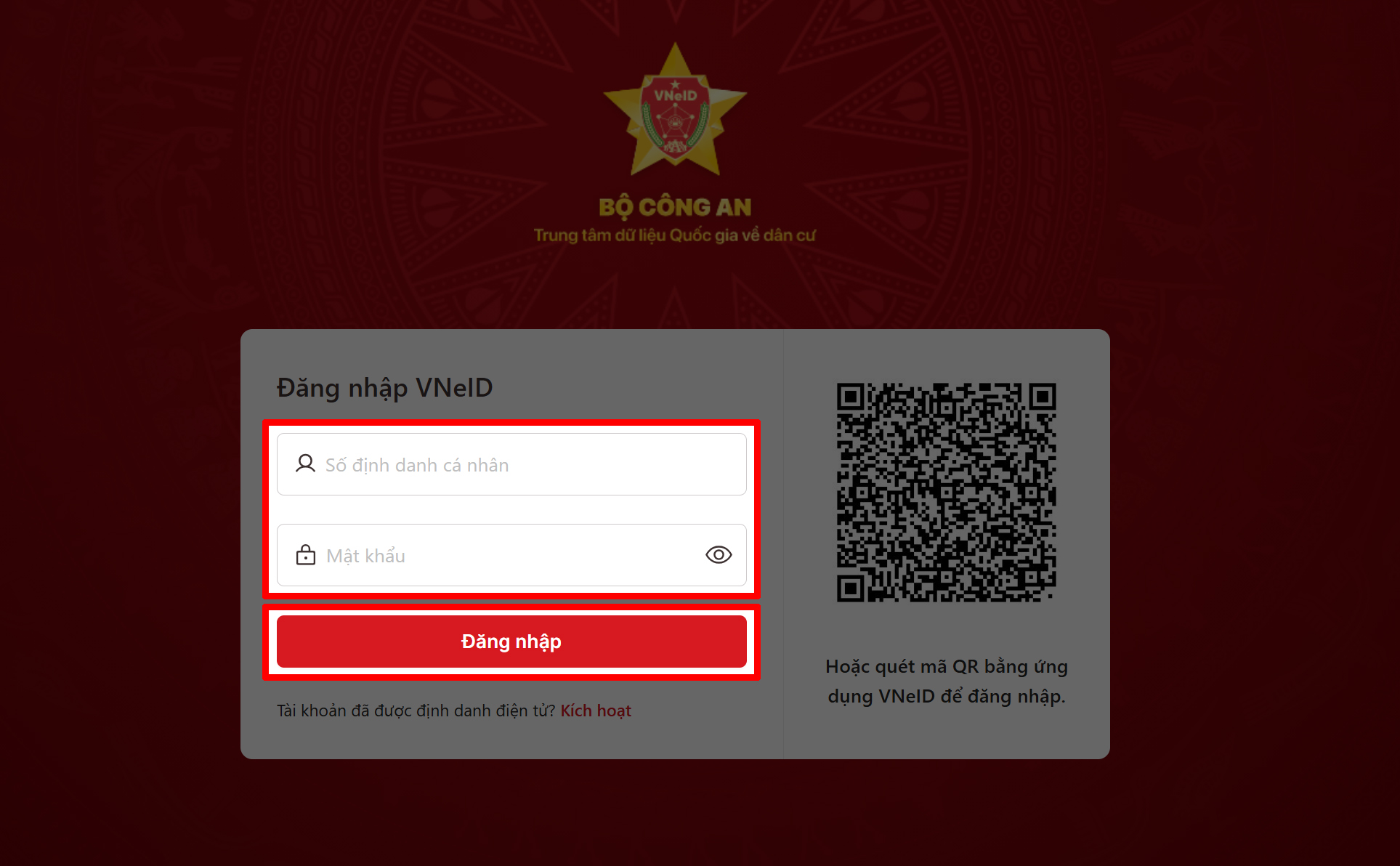 điền thông tin đăng nhập