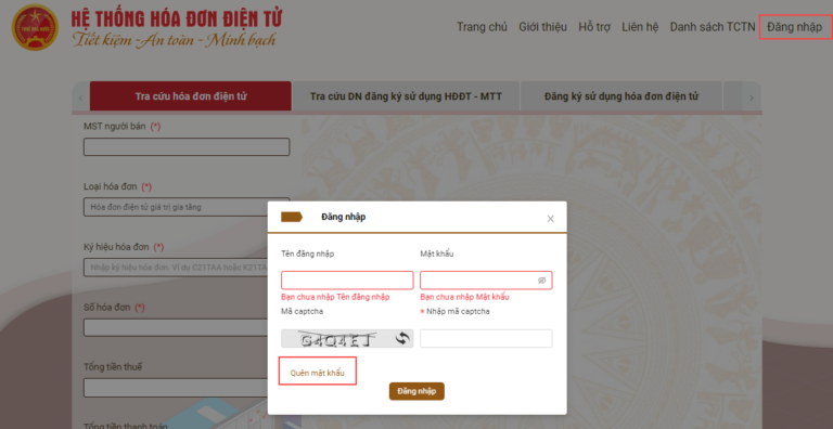 nhấn quên mật khẩu