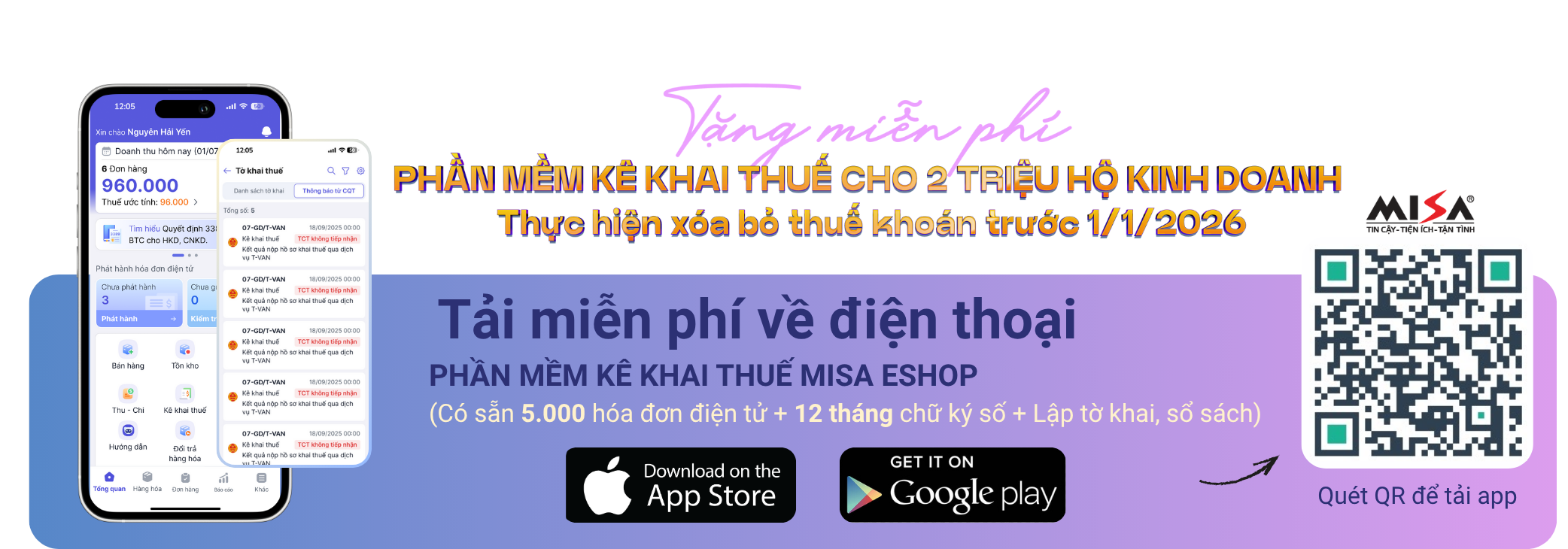 Tải miễn phí phần mềm kê khai thuế MISA eShop về điện thoại