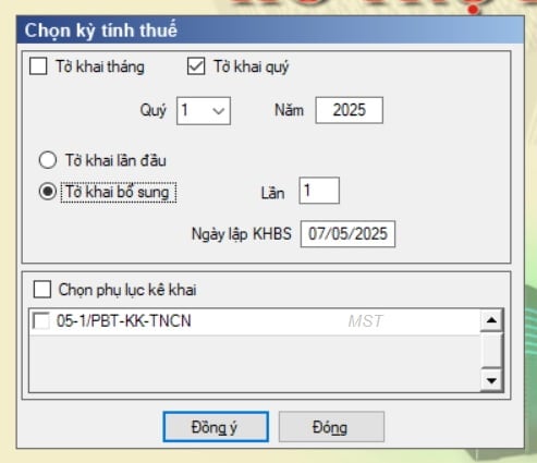 thiết lập thông tin kỳ tính thuế