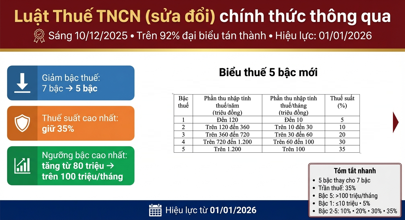 5-bac-thu-tncn-2026 Biểu thuế thu nhập cá nhân 2026 chỉ còn 5 bậc