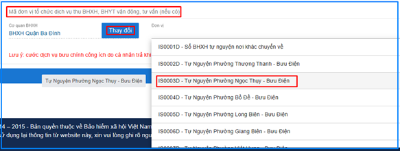 chọn đơn vị thu BHXH