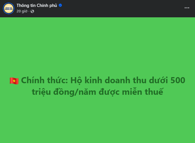 Luật Thuế thu nhập cá nhân (sửa đổi): Hộ kinh doanh doanh thu dưới 500 triệu đồng/năm không phải nộp thuế