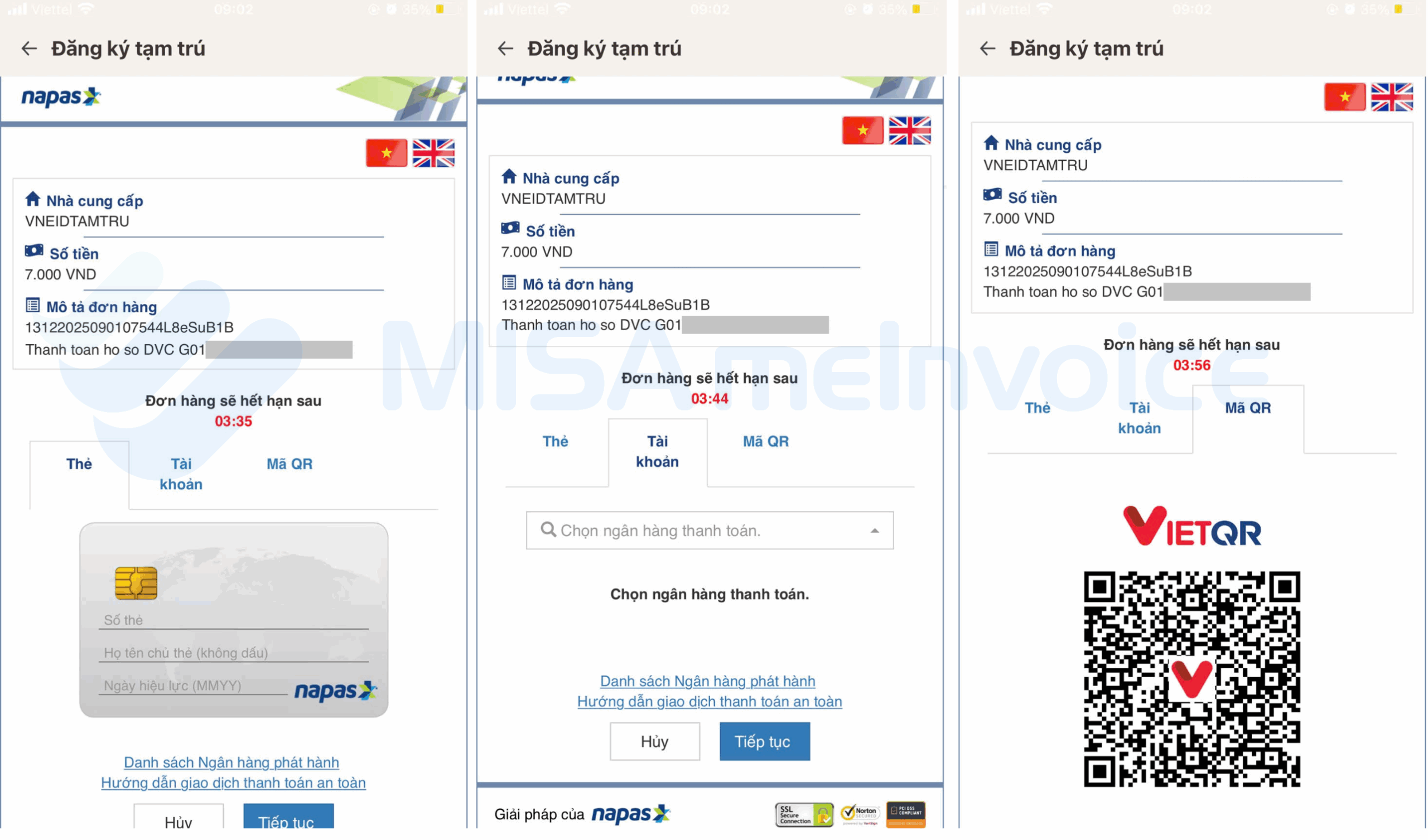 Thanh toán lệ phí đăng ký tạm trú trên VNeID