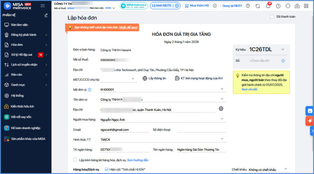 thay đổi ký hiệu hóa đơn