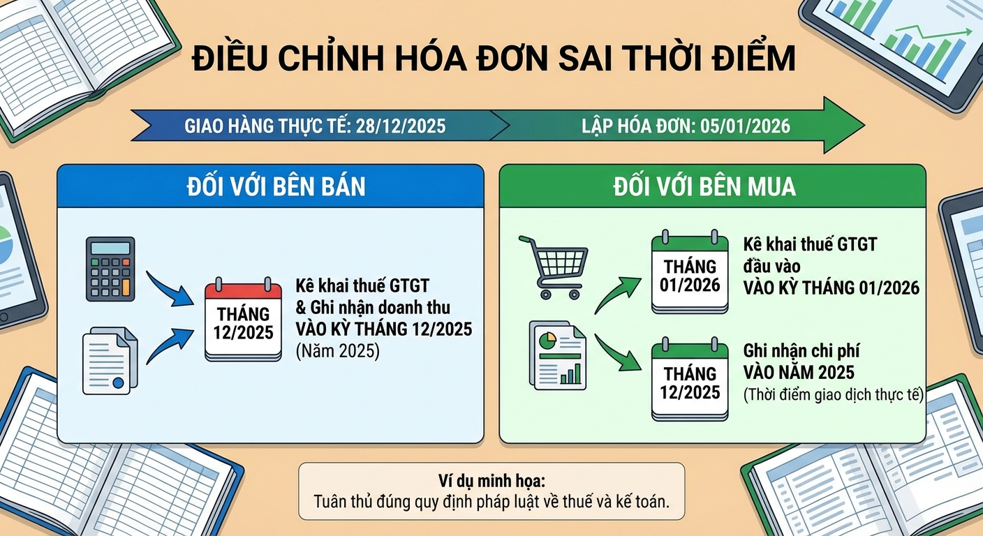 điều chỉnh hóa đơn sai thời điểm