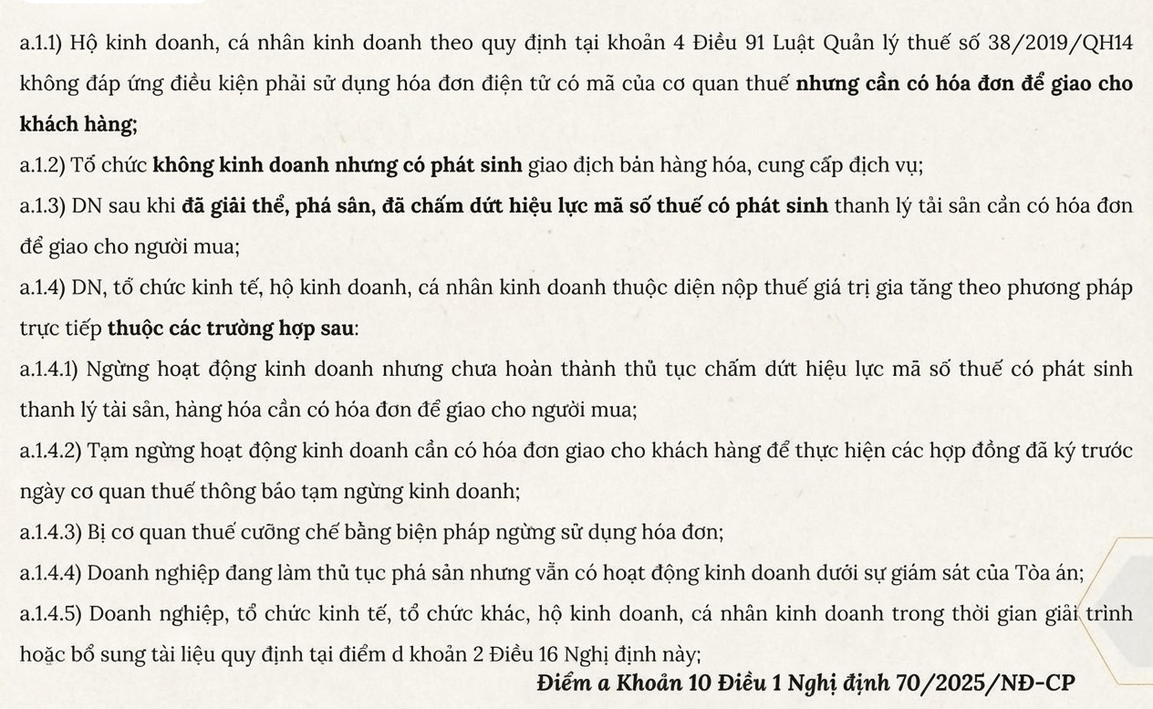 đối tượng sử dụng hóa đơn có mã
