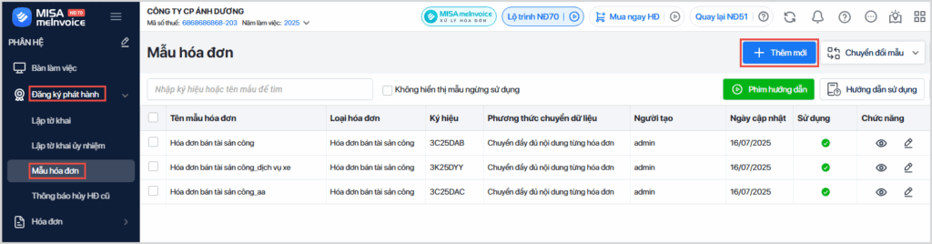 khởi tạo hóa đơn